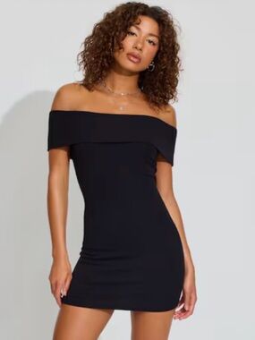 Y2K Garage Off-Shoulder Vintage Bodycon Mini Dress Size S Black